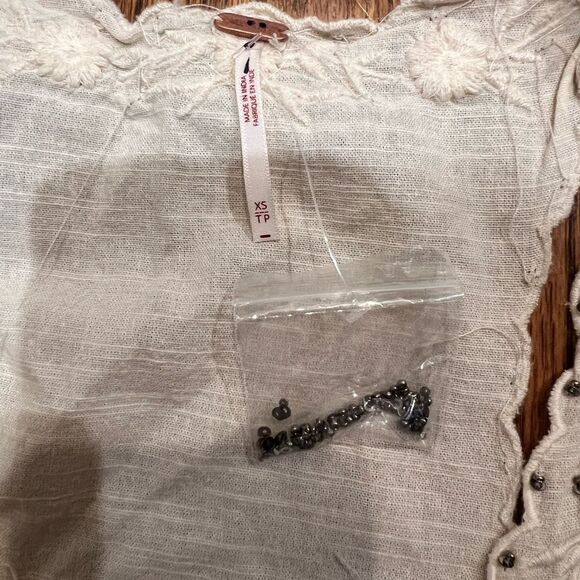 Free People Sunset Treasures Beaded & Embroidered Tunic Top-Ivory - Picture 10 of 11